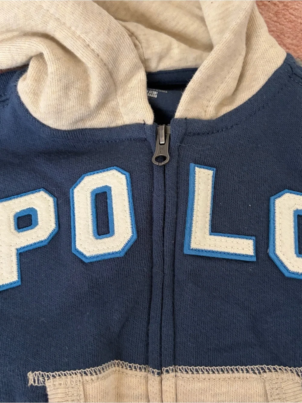 Ralph Lauren Navy, Cream & Gray Hooded Zip-Up Sweatshirt